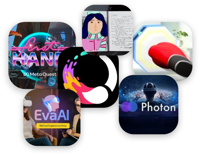 A collage of VR and mixed reality apps available in the PinVerse library